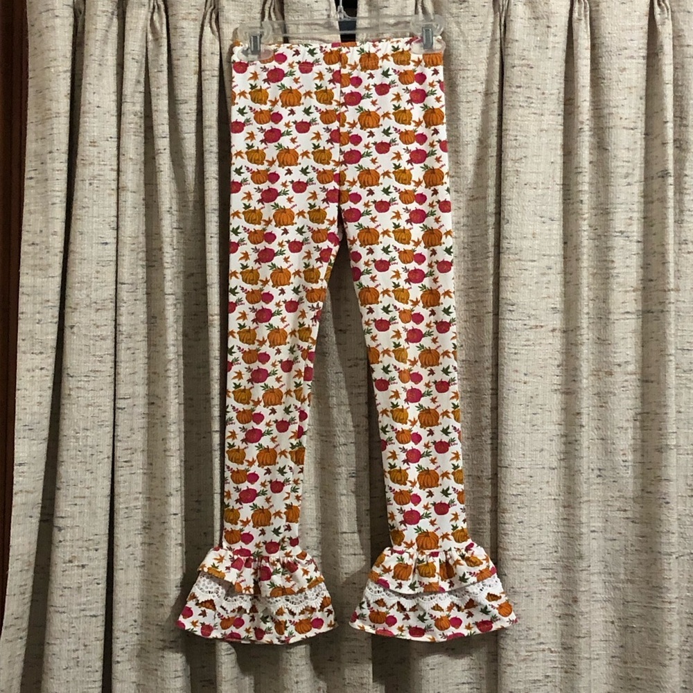 Rare Editions Girls Pumpkin Print Ruffle Hem Leggings